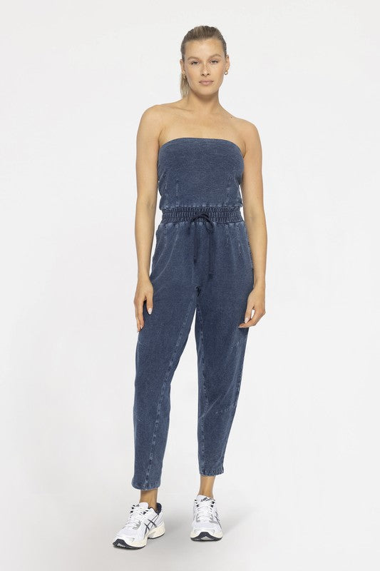 Strapless denim jumpsuit