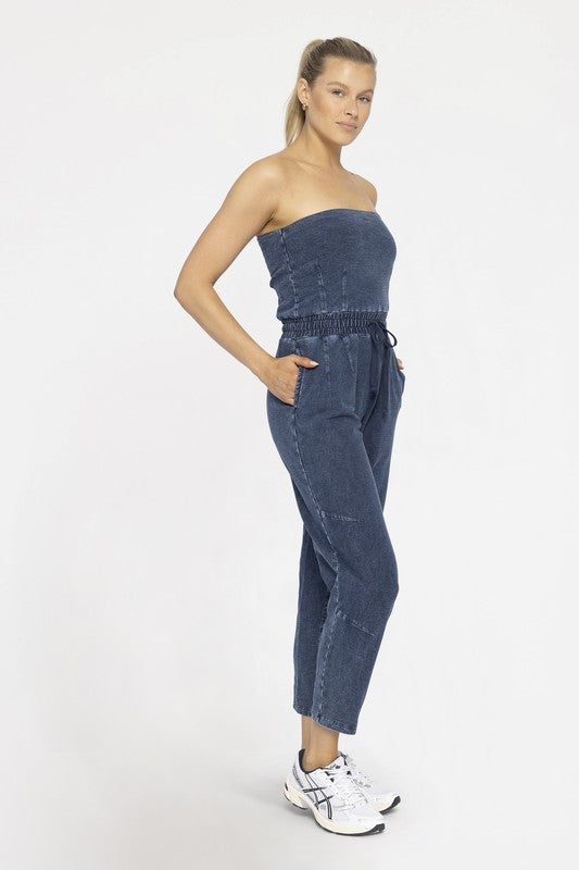 Strapless denim jumpsuit