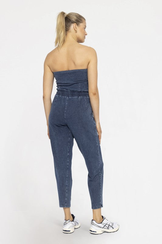 Strapless denim jumpsuit