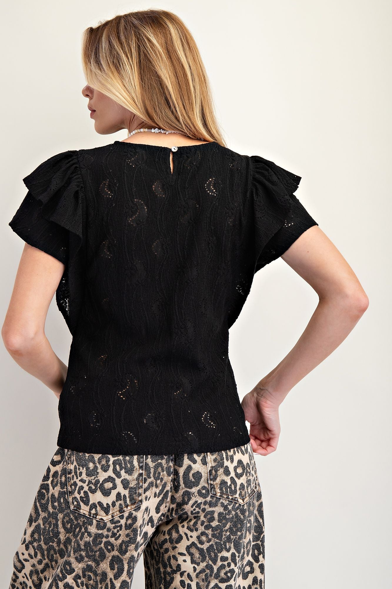 Black ruffle sleeve blouse