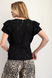 Black ruffle sleeve blouse