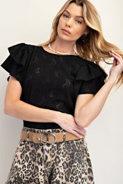 Black ruffle sleeve blouse