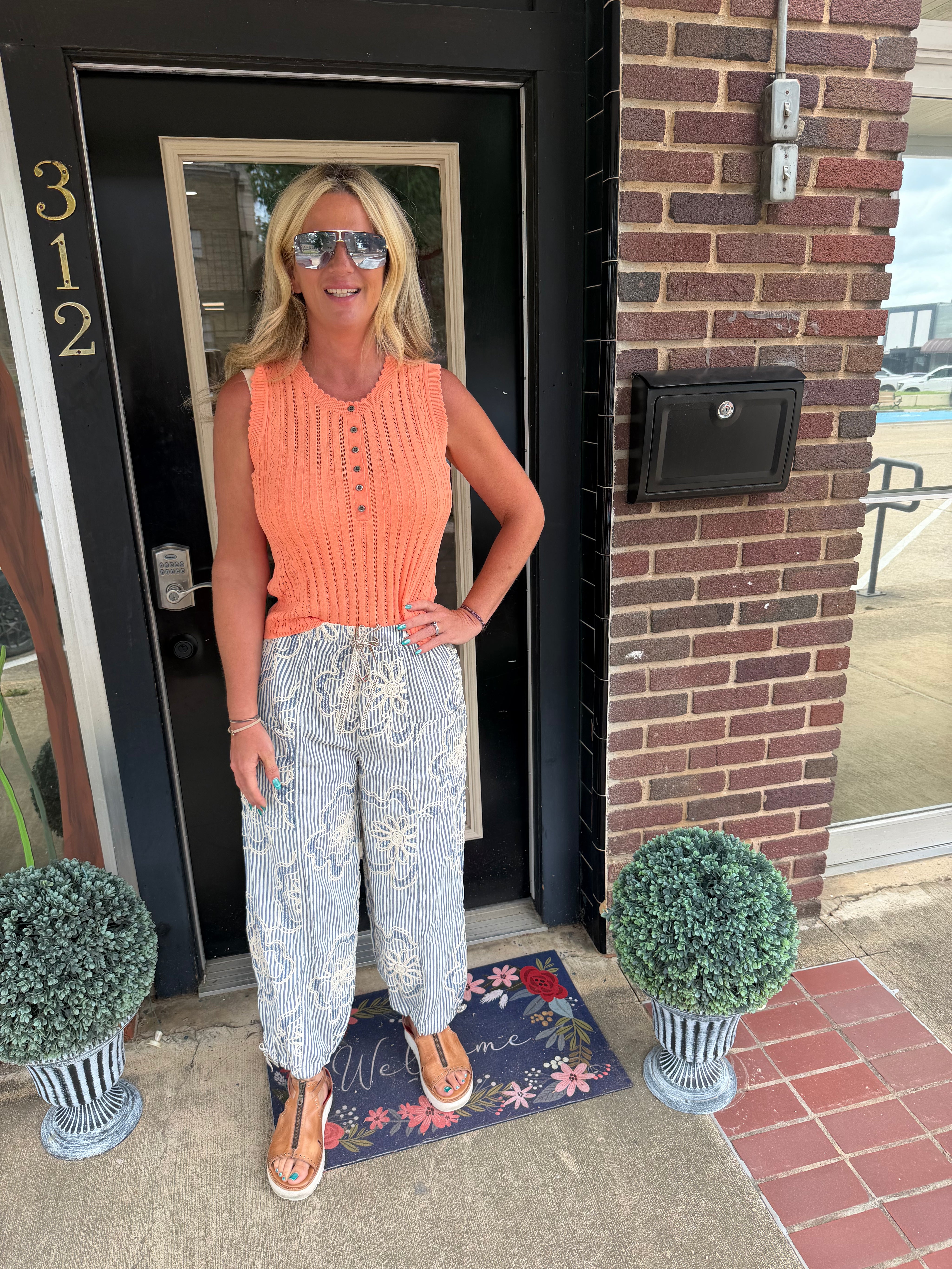 Bloom & Breeze Embroidered Stripe Pants
