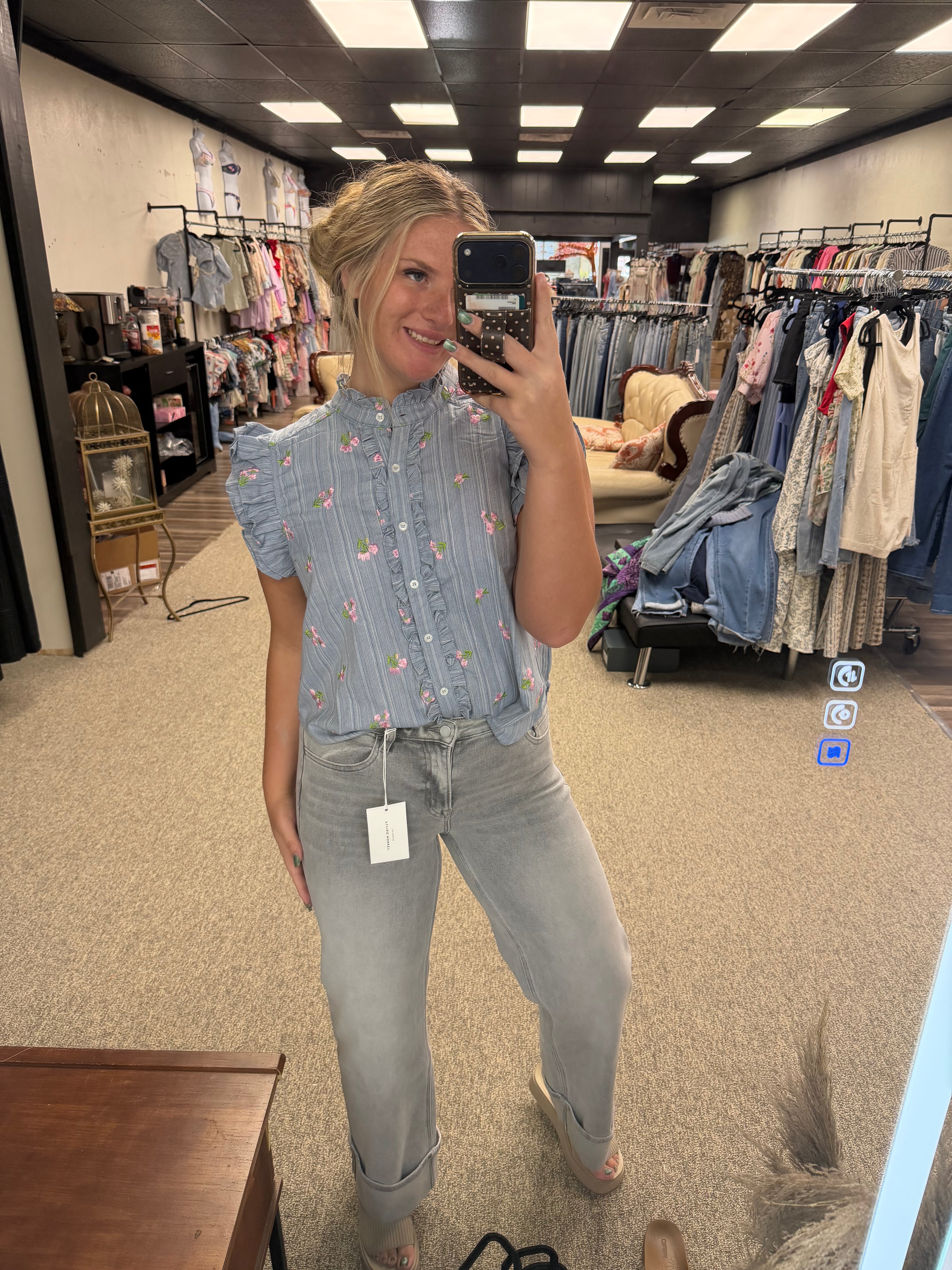 Grey Skies Flying Monkey Cuffed Wide Leg Jeans