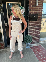 Oatmeal ribbed Barrel overalls