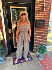 Sandy Shores Smocked Stripe Jumpsuit