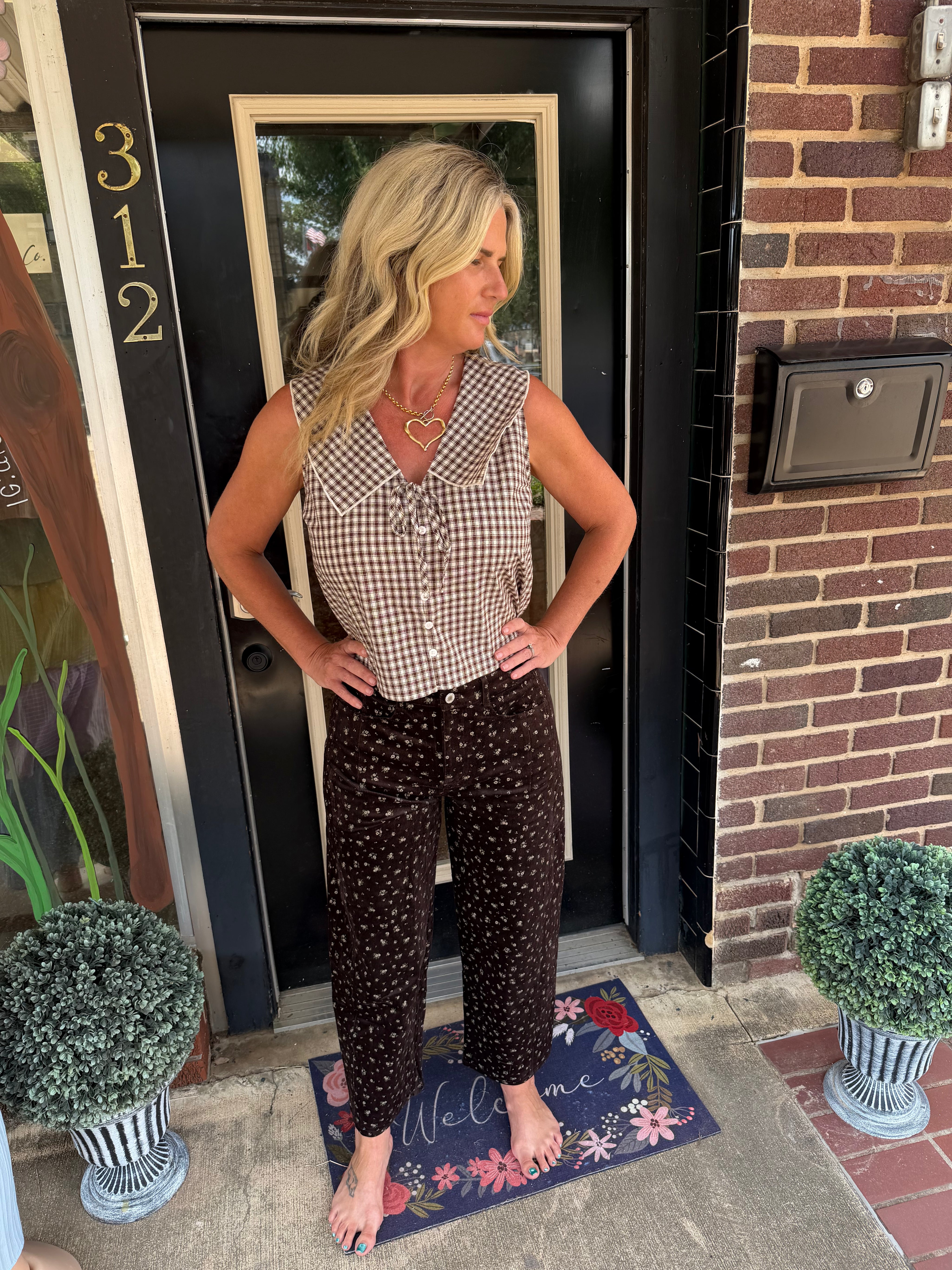 Charm Gingham Tie-Front Tank