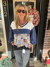 Blue Skies Patchwork Pullover Top