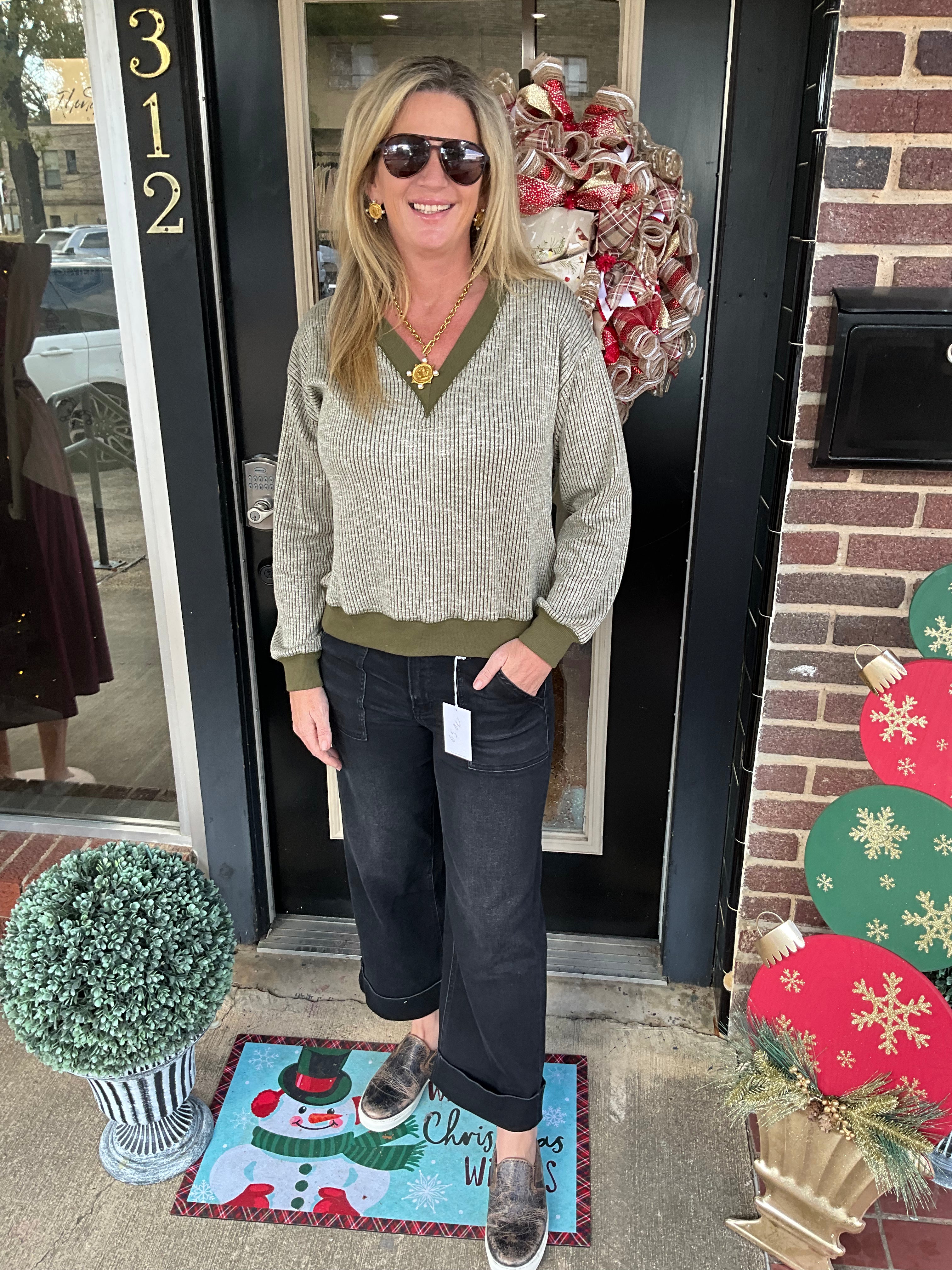 Olive ribbed sweater