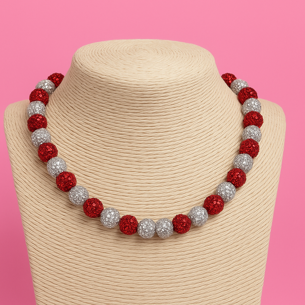 Red & silver beaded necklace