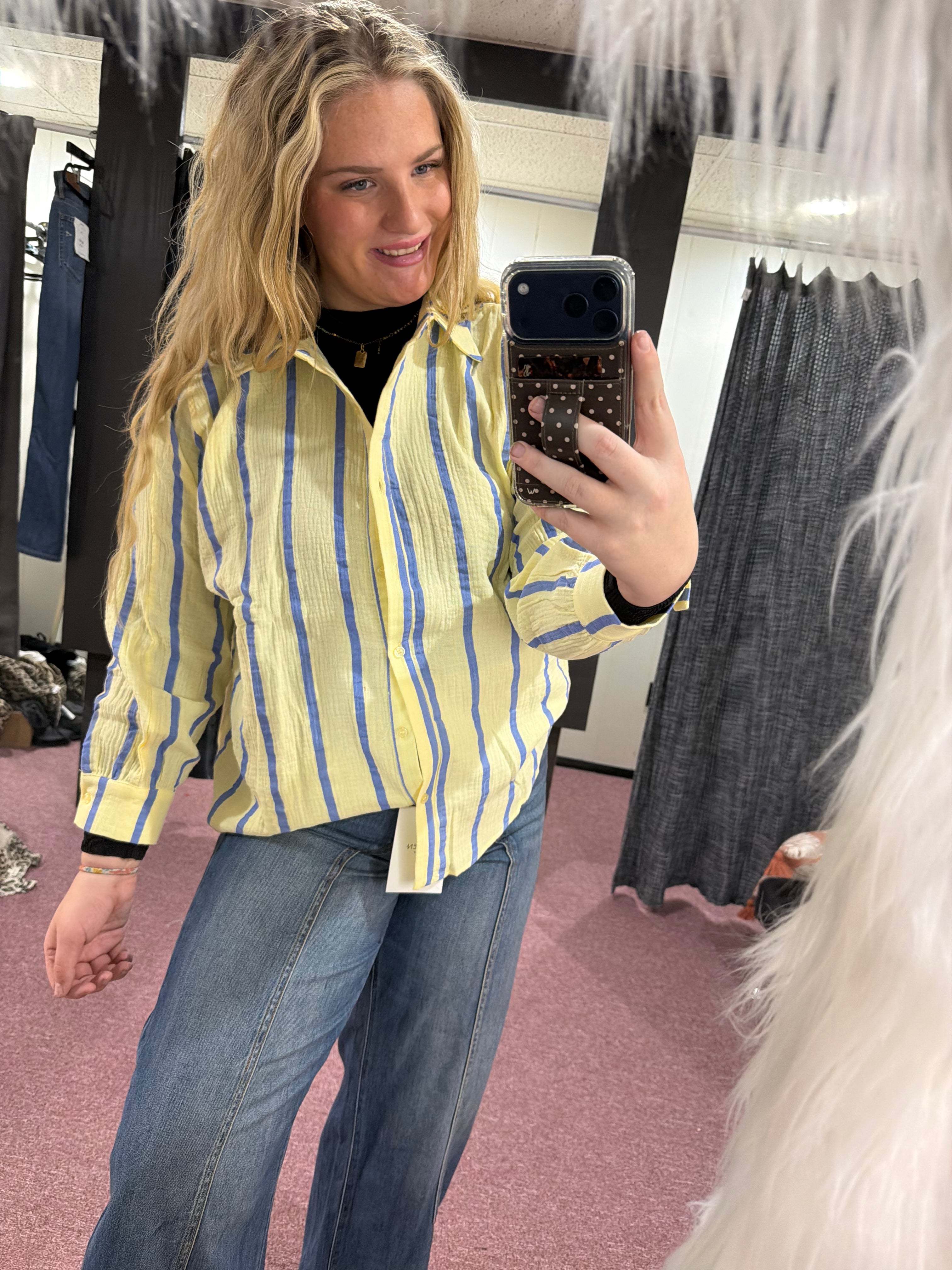 Butter/ blue pinstripe
