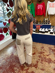 Printed patch barrel pants