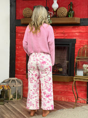 Pink floral entro pants