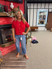 Red short sleeve cardigan