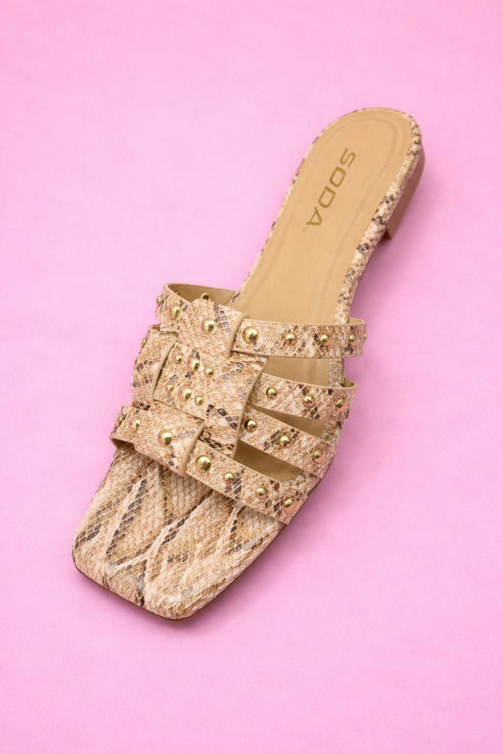 Wild Luxe Snakeskin Studded Slide Sandals