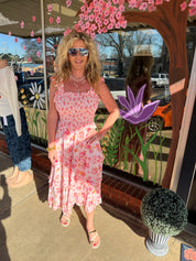 Blush Garden Smocked Floral Midi Dress