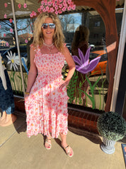 Blush Garden Smocked Floral Midi Dress