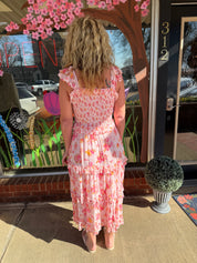 Blush Garden Smocked Floral Midi Dress