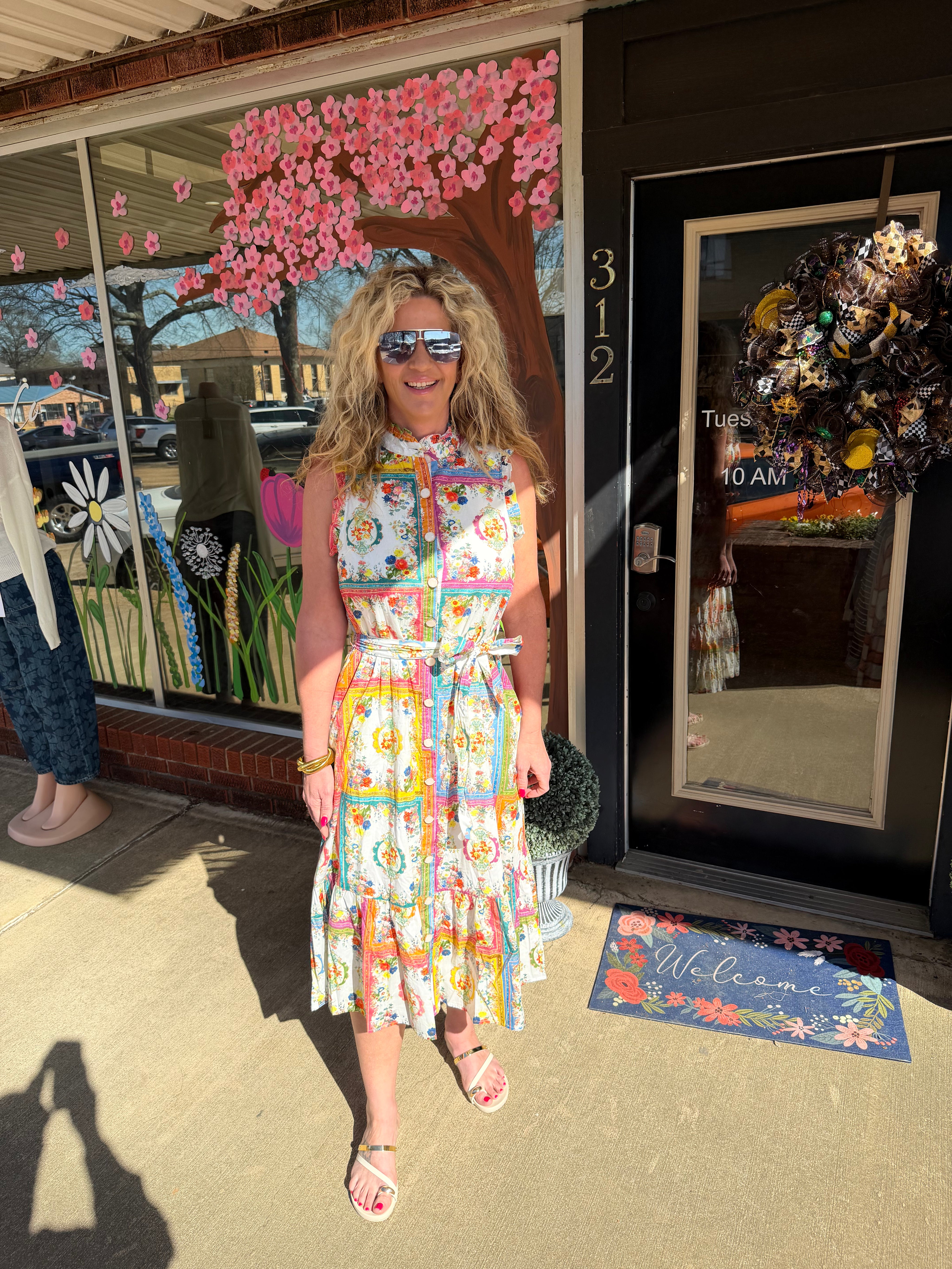 Garden Market Patchwork Floral Button-Front Midi Dress