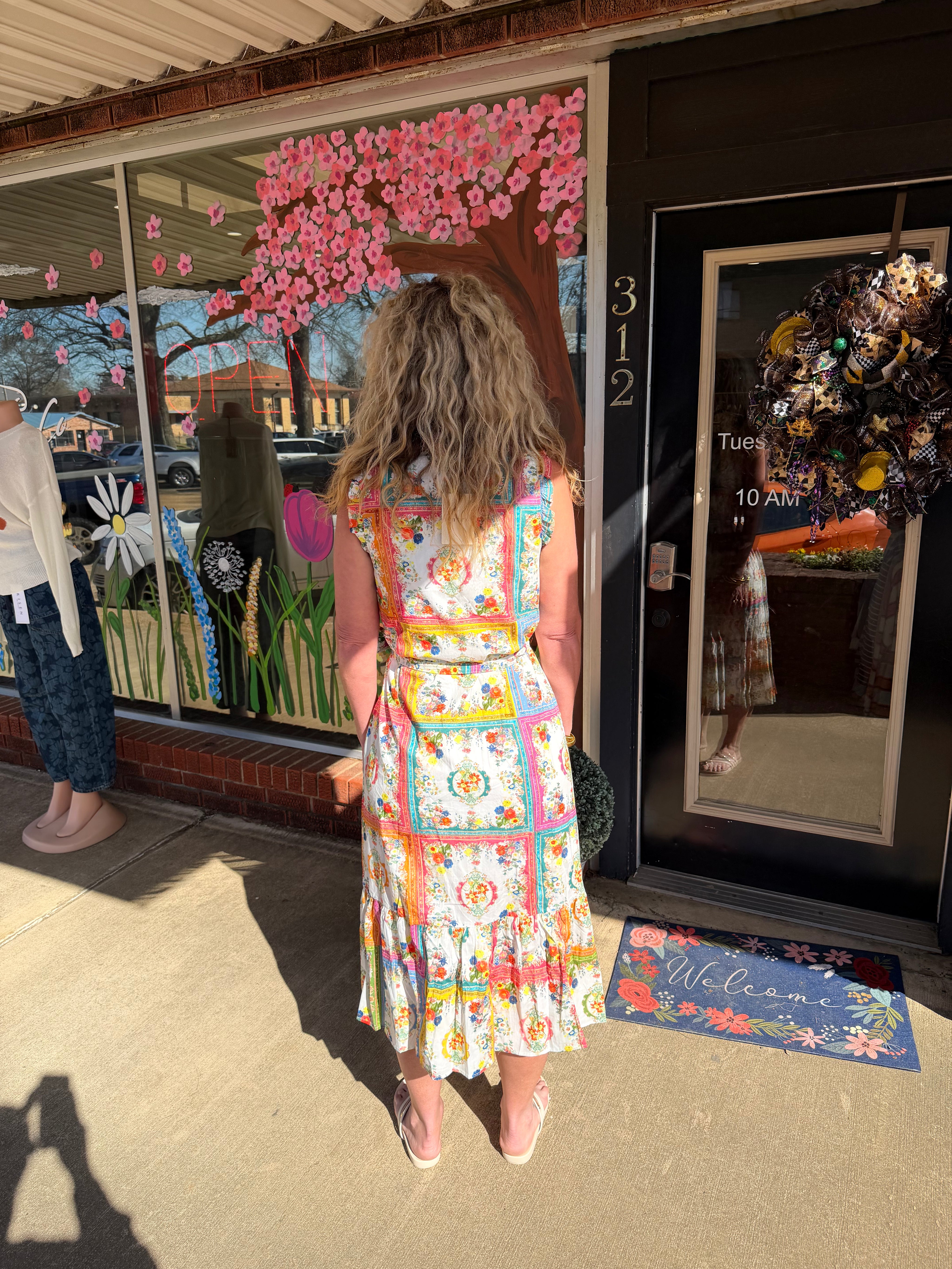 Garden Market Patchwork Floral Button-Front Midi Dress