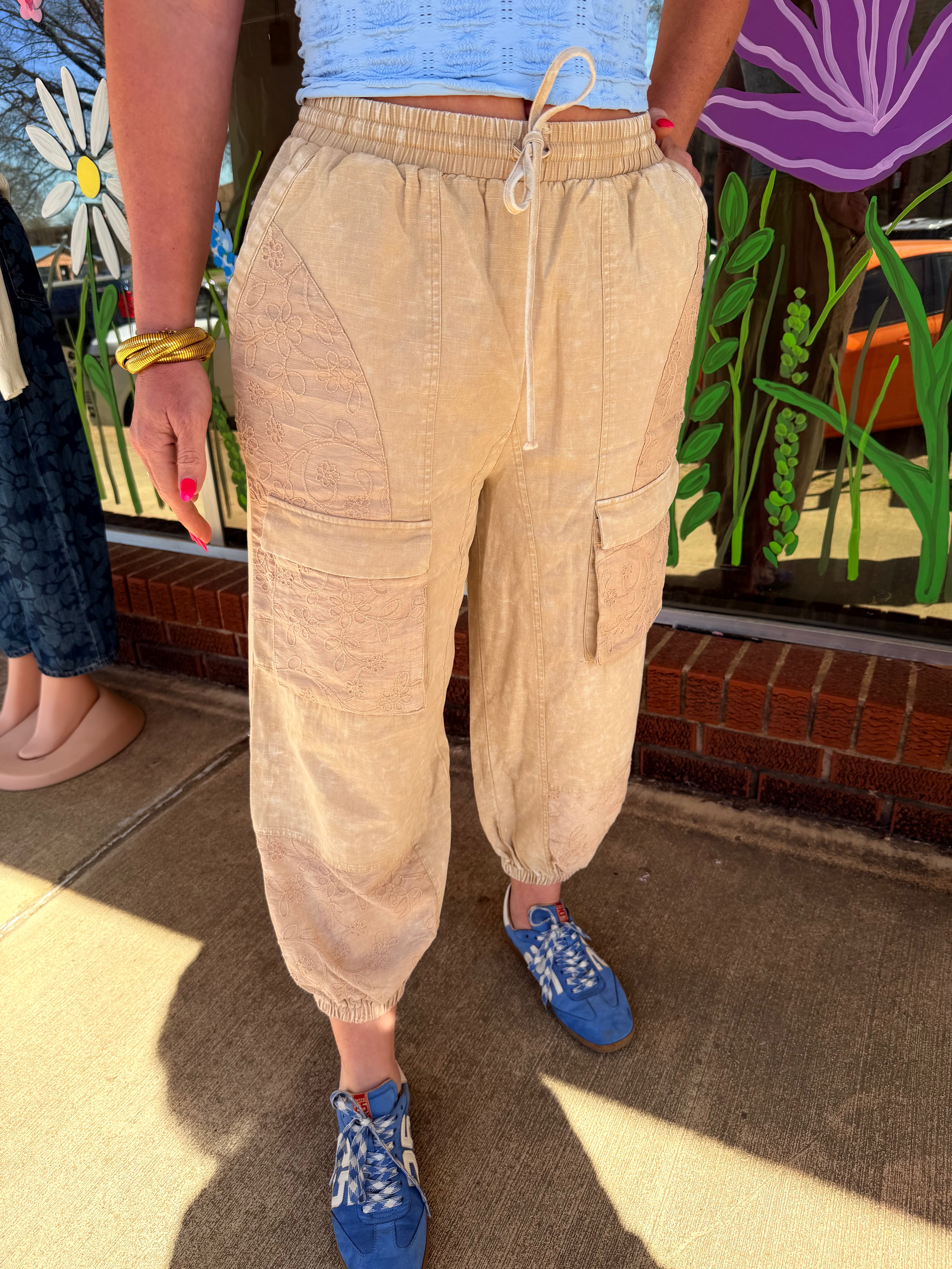 Boho Embroidered Cargo Jogger Pants