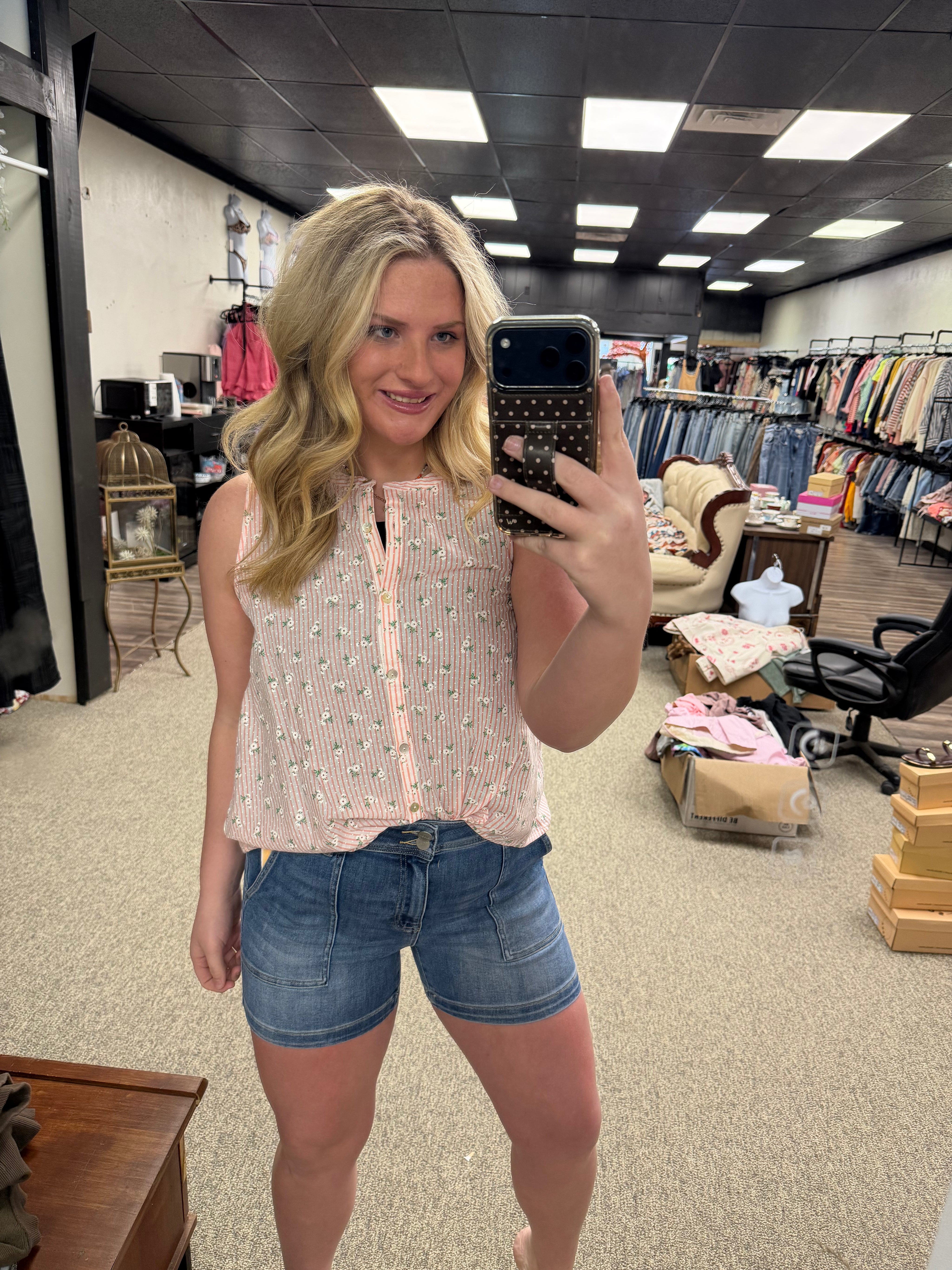 Blush Meadow Floral Tie-Front Tank