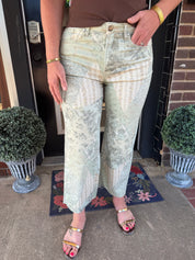 Sage Vintage Floral Straight Leg Pants – High Rise Stretch Cropped Pants