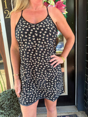 Black Floral athletic romper – Lightweight Racerback Pocket Dress