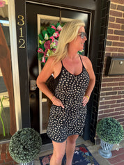 Black Floral athletic romper – Lightweight Racerback Pocket Dress