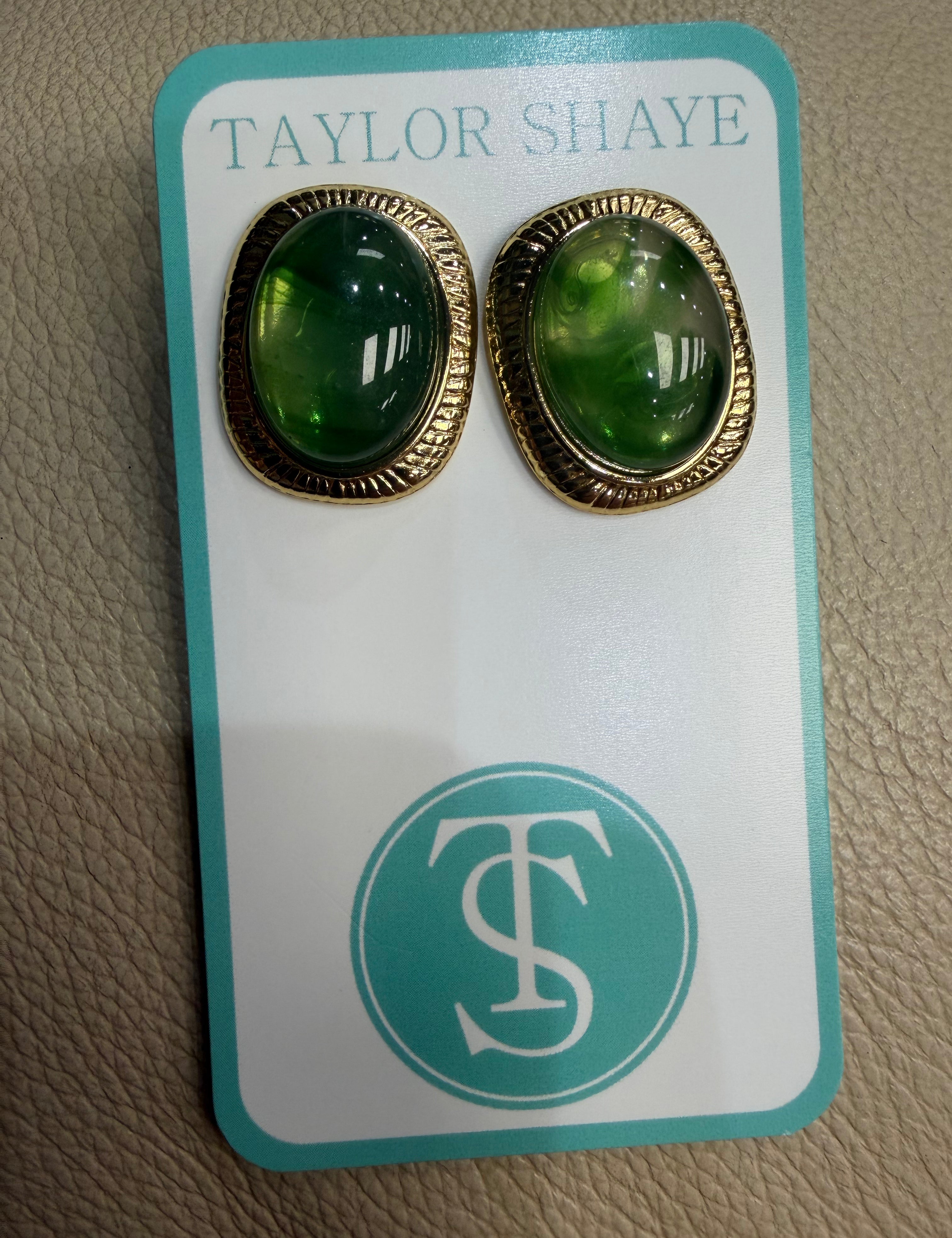 Vintage Gem Statement Stud Earrings – Gold Filled Oval Stone