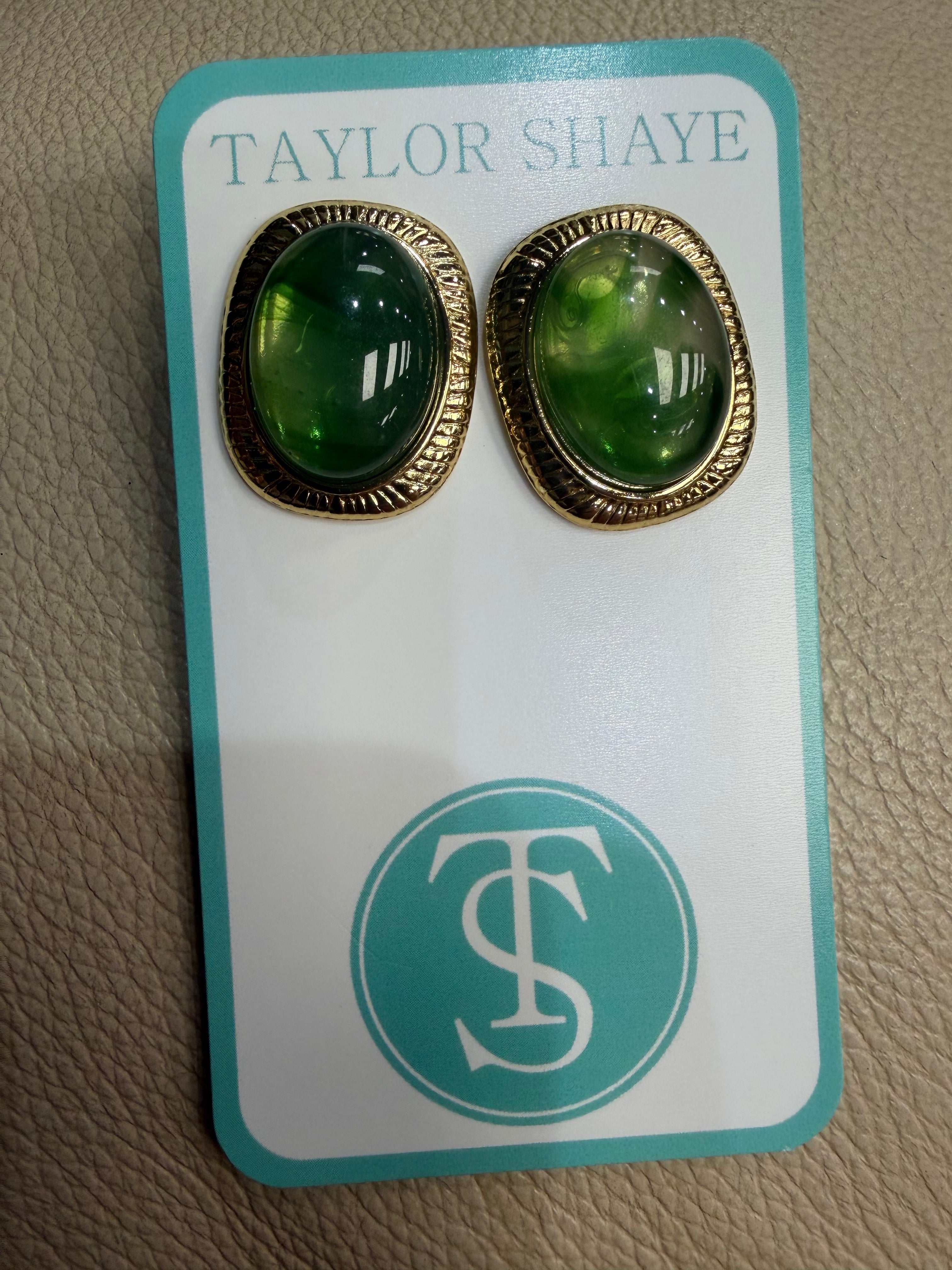 Vintage Gem Statement Stud Earrings – Gold Filled Oval Stone