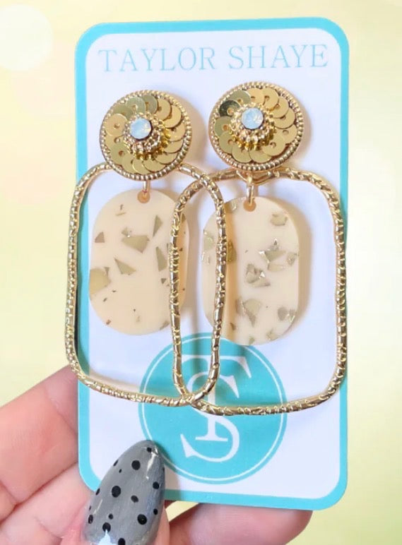 Gold Confetti Drop Earrings – Statement Rectangle Dangle