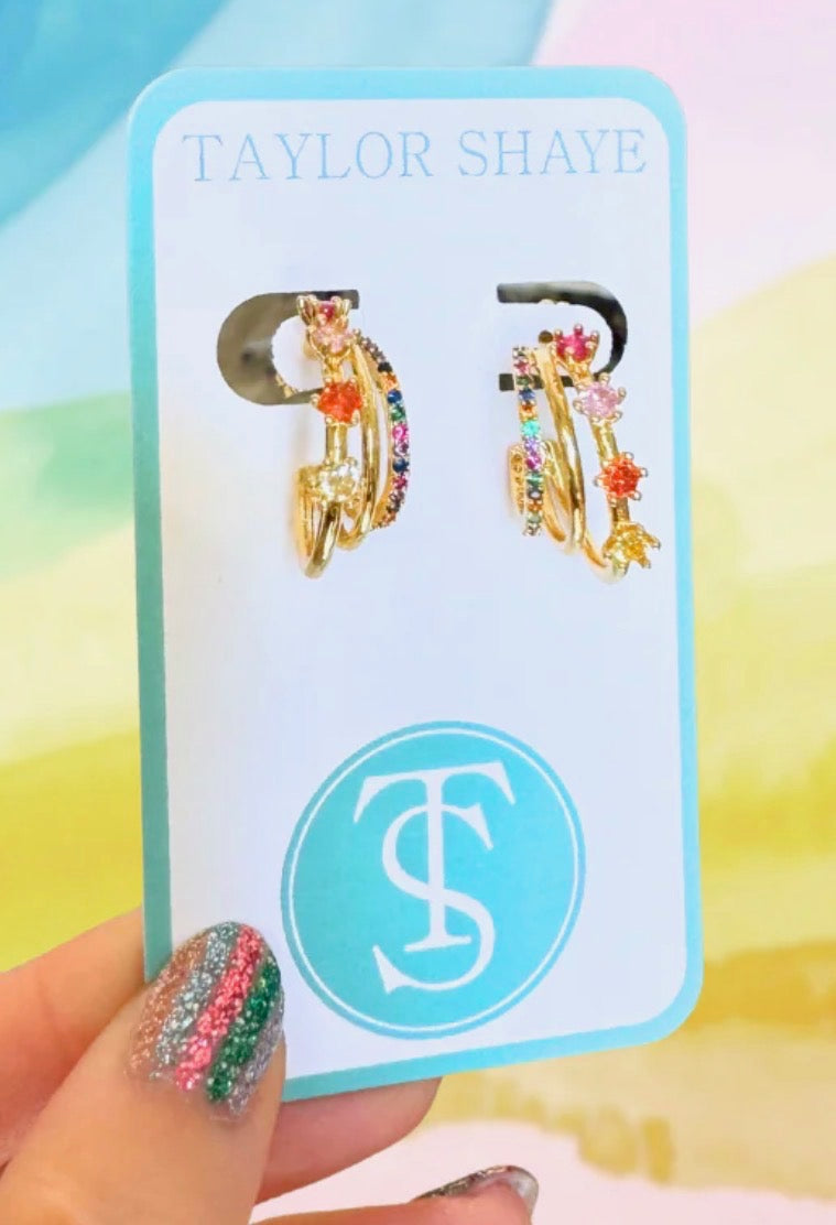 Rainbow Hoop Earrings – Gold Filled Multi Gem Huggies