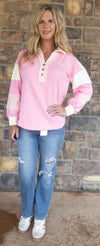 pink button sweatshirt