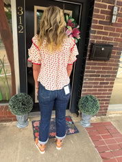 Sweet Cherry Ruffle Blouse – Vintage Floral Puff Sleeve Top