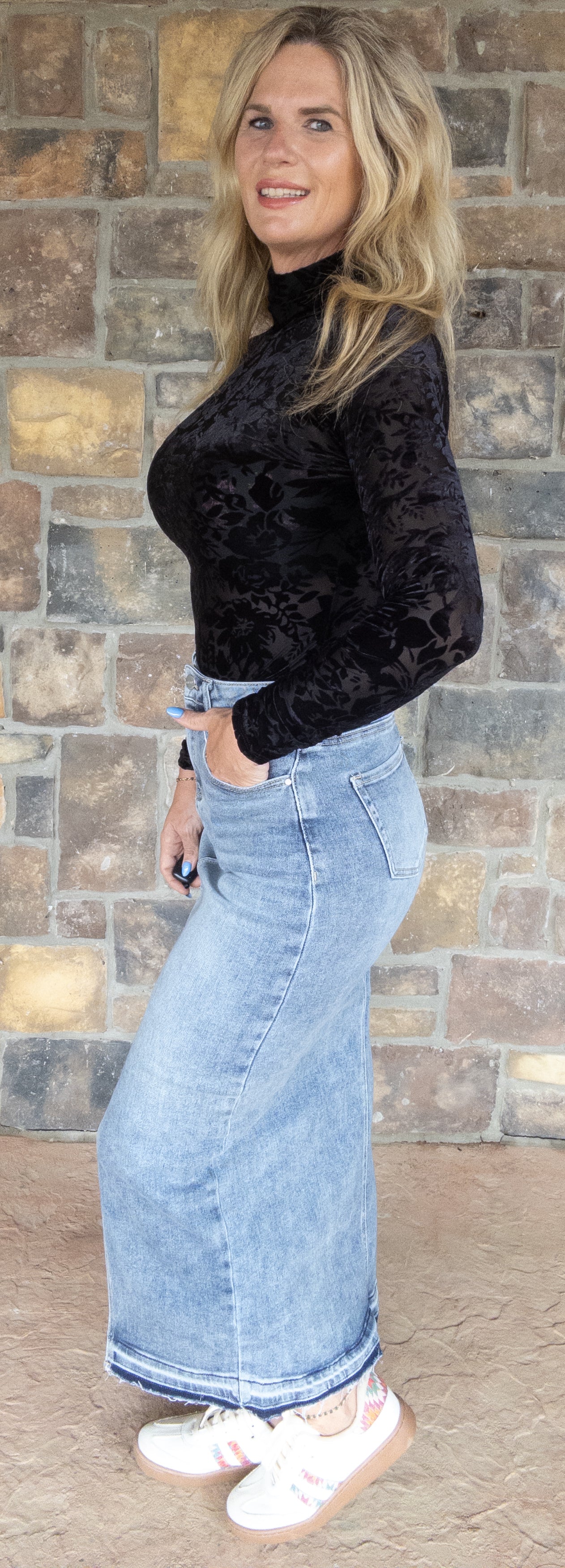 Risen denim maxi