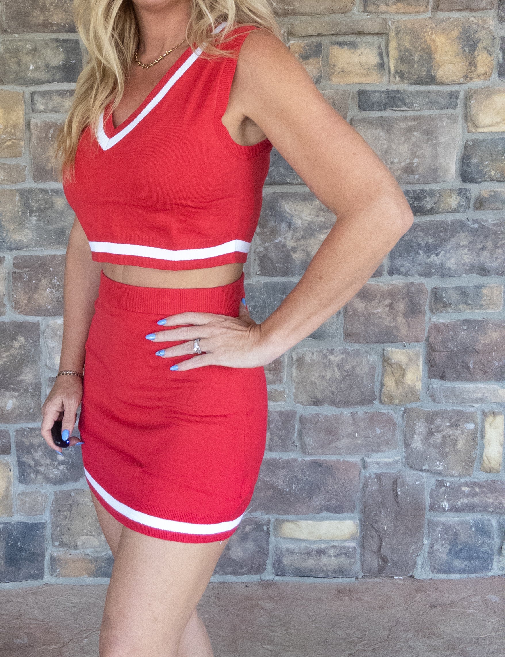 red sweater dress set Red Sweater Dress And Cardigan Set