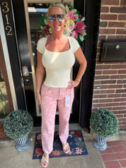 Risen Blush Floral Wide Leg Jeans – High Rise Pink Printed Denim