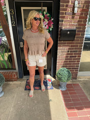 Latte Love Smocked Peplum Top
