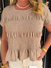 Latte Love Smocked Peplum Top
