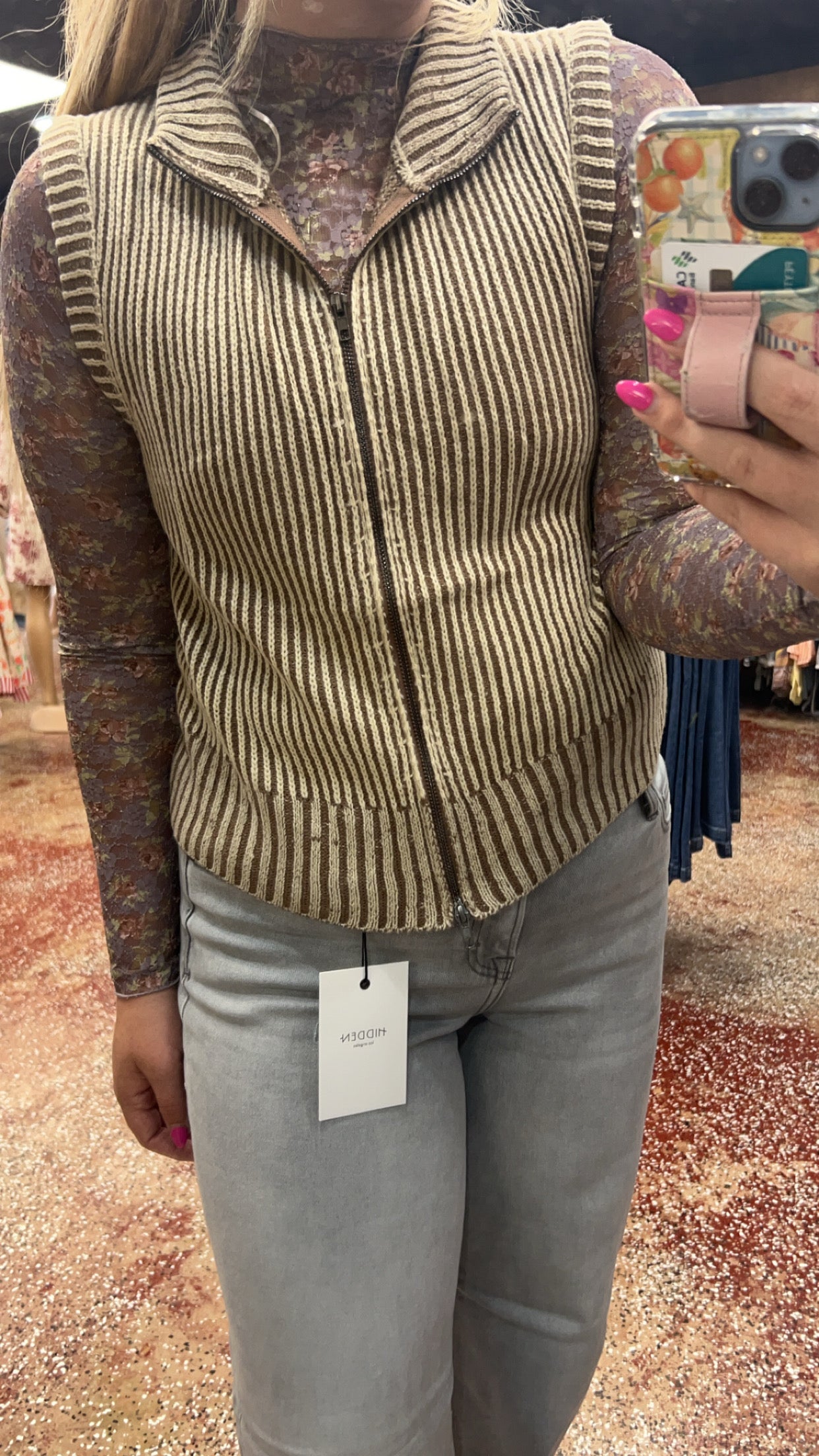 Sandstone ribbed zip up sweater