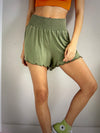 olive ruffle shorts