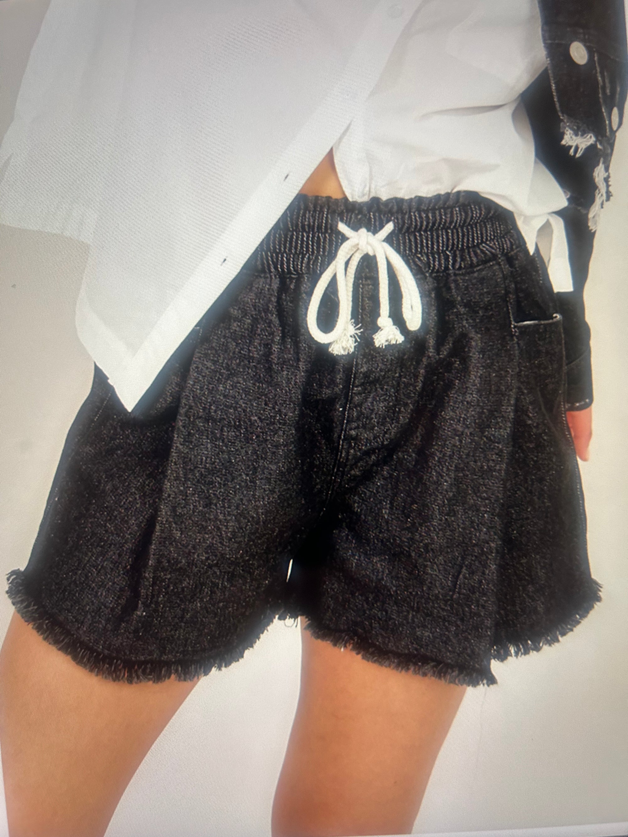 Drawstring denim shorts