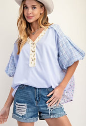 Blue puff sleeve top