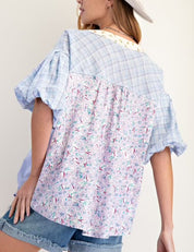 Blue puff sleeve top