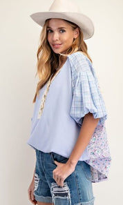 Blue puff sleeve top