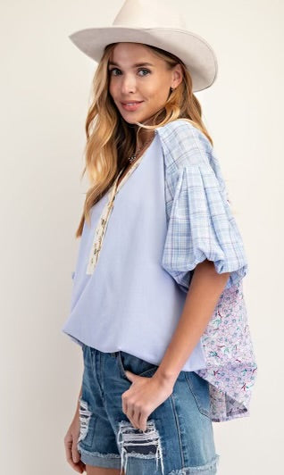 Blue puff sleeve top