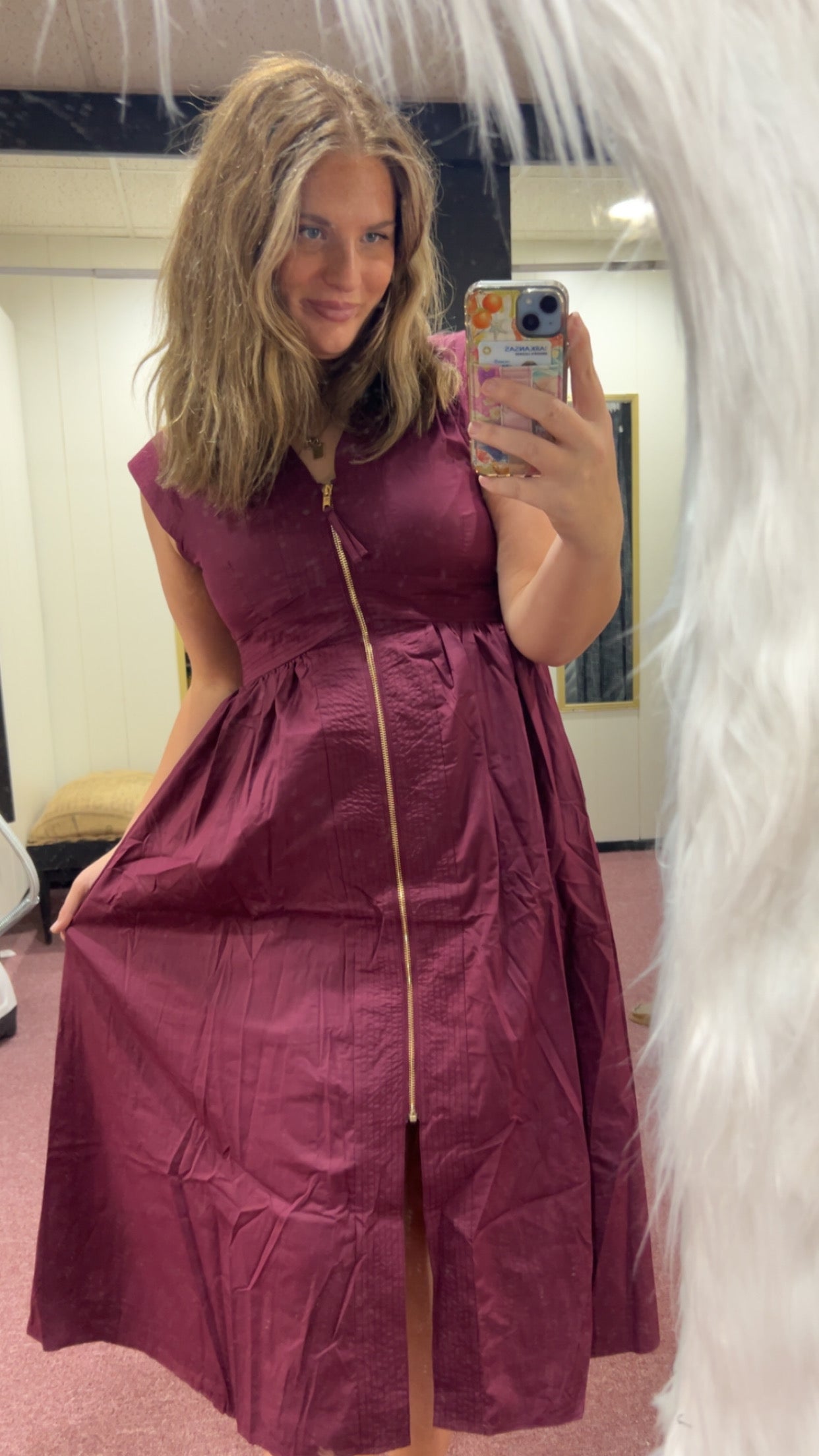Wine zip up dress