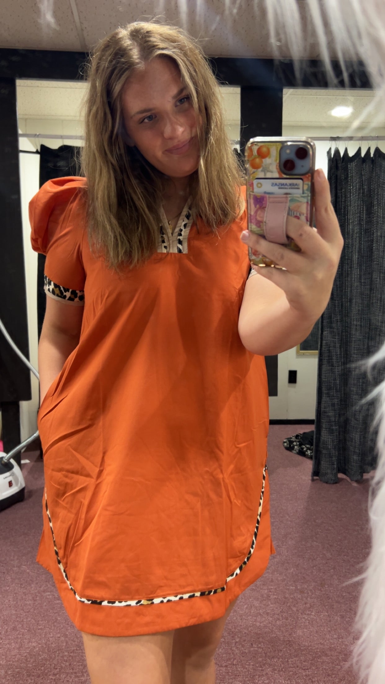 Orange leopard trim dress