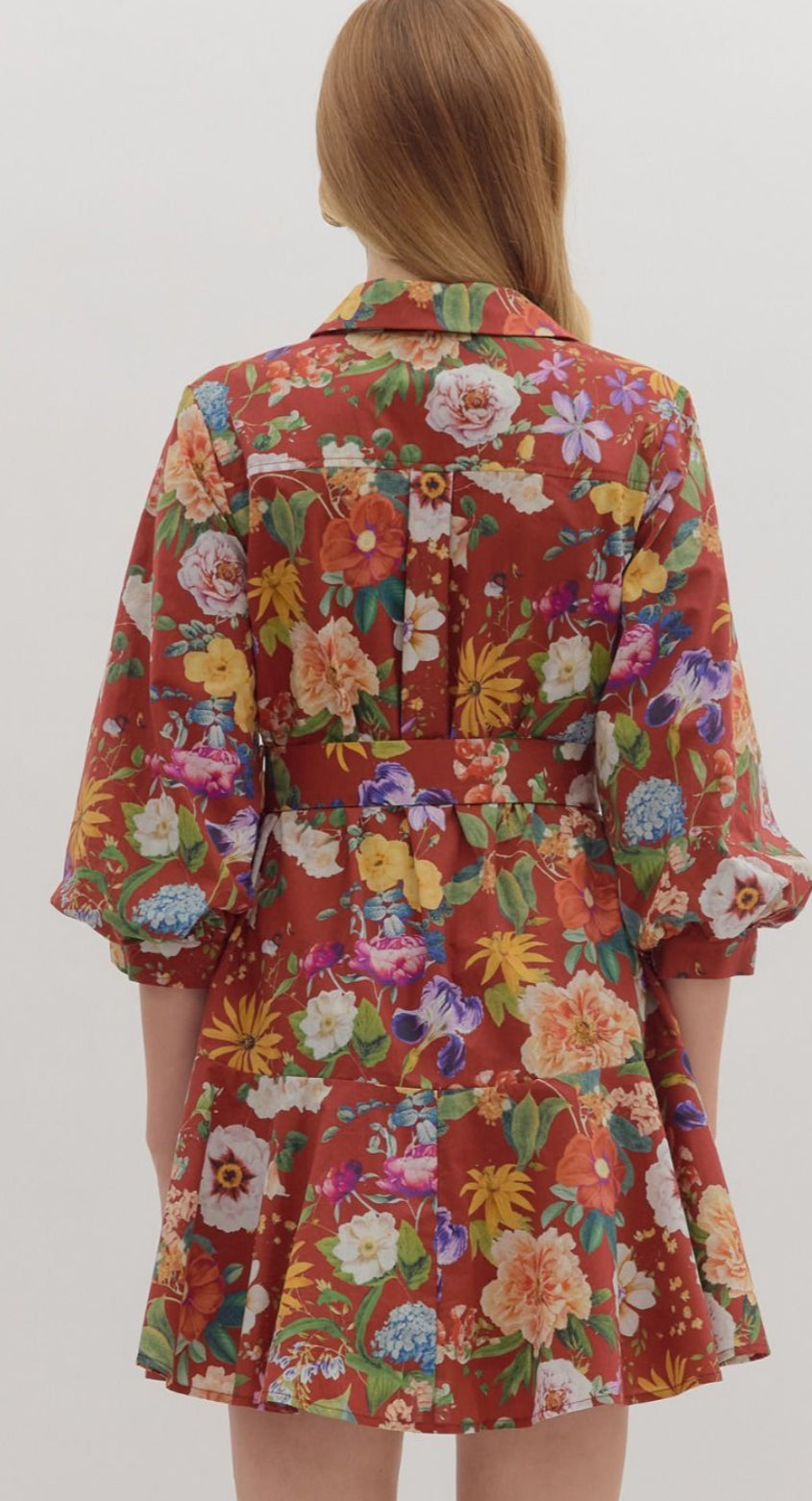 Fiery Flora Belted Dress